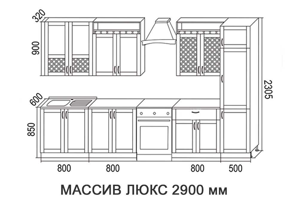 Размеры кухонной мебели, стандарт высоты, ширины, глубины