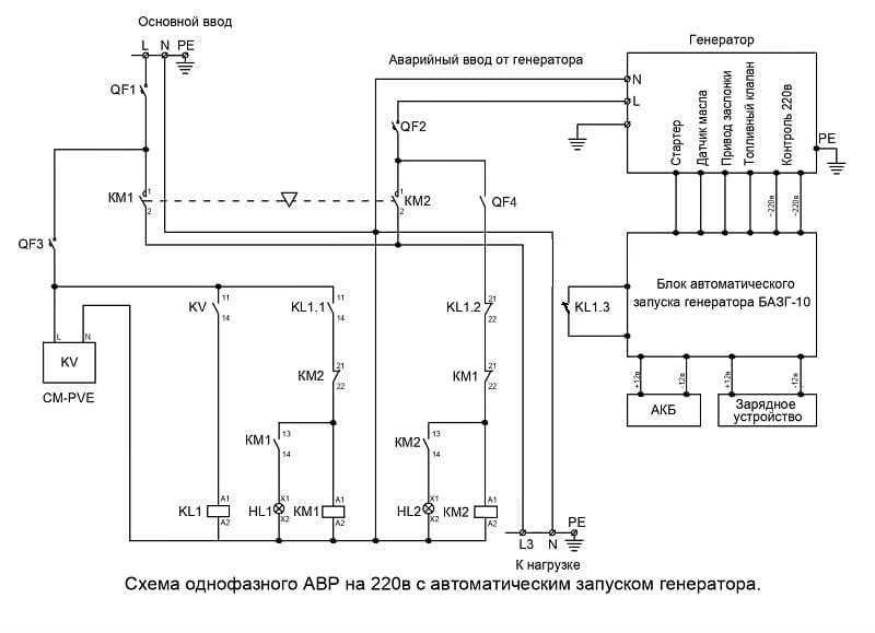 Схема авр на 2 ввода с реле контроля напряжения
