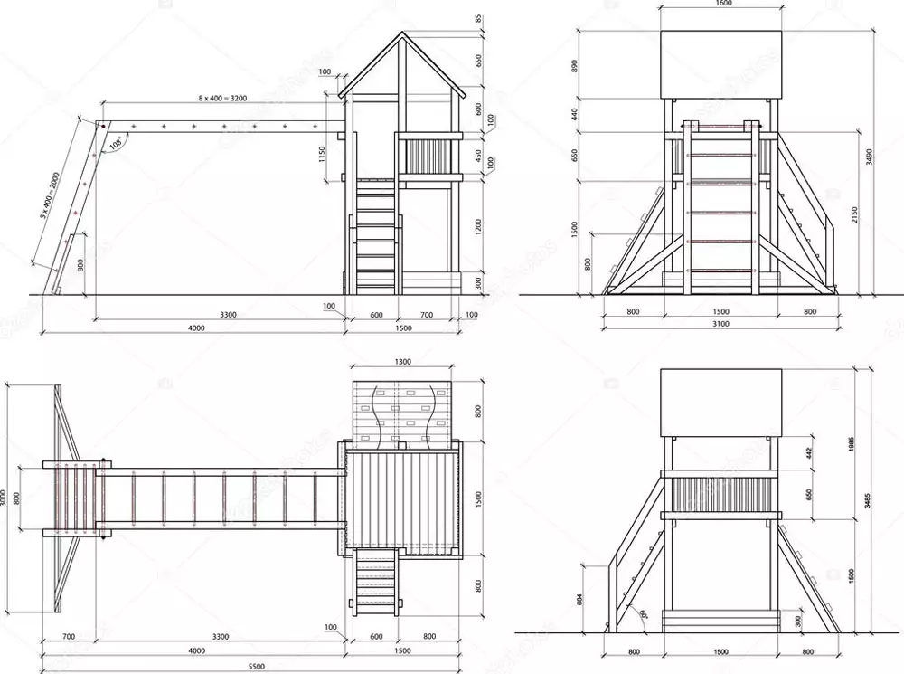 Чертежи детских площадок из дерева с размерами из дерева